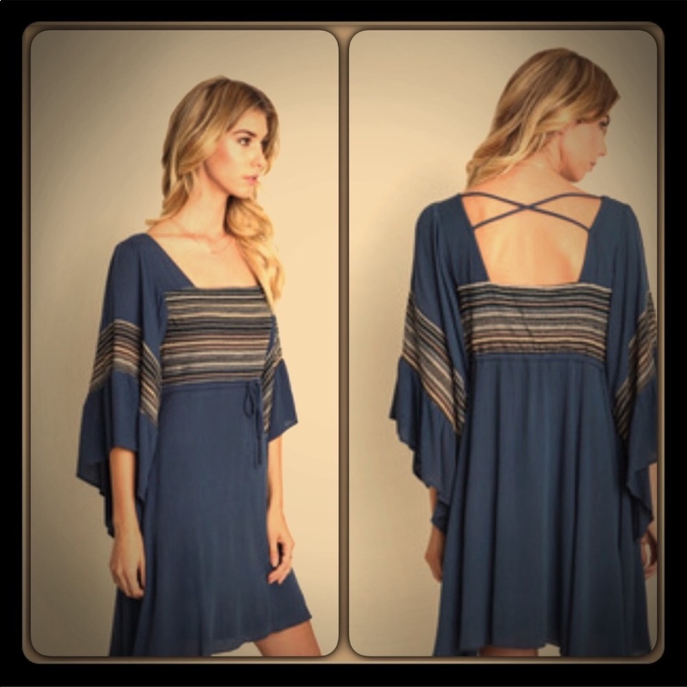 Blue Indigo Bell Sleeve Dress - Picture 1 of 1